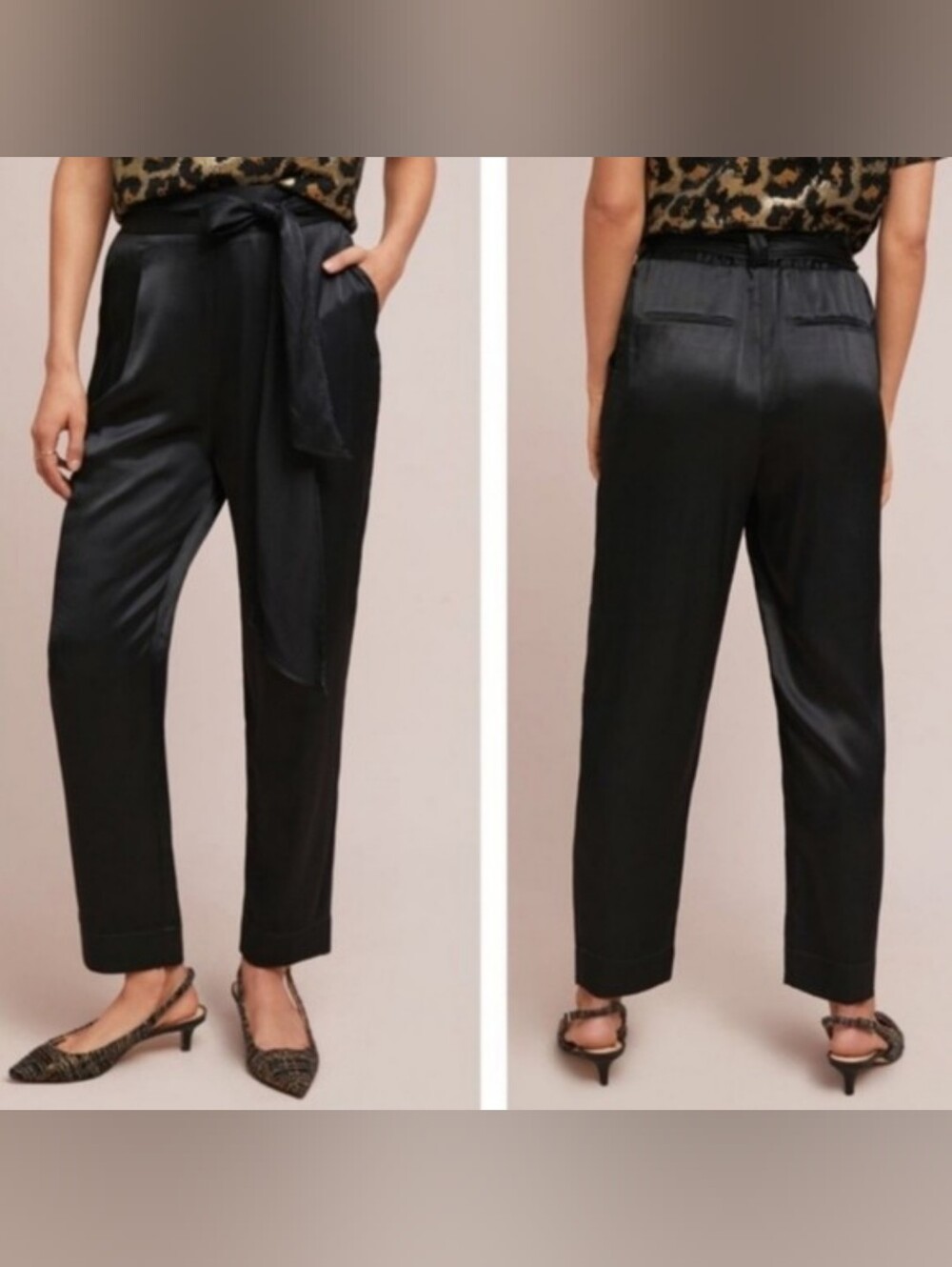 [Anthropologie] Ett:Twa Black Tie Waist Sash Satin Dress Pants
